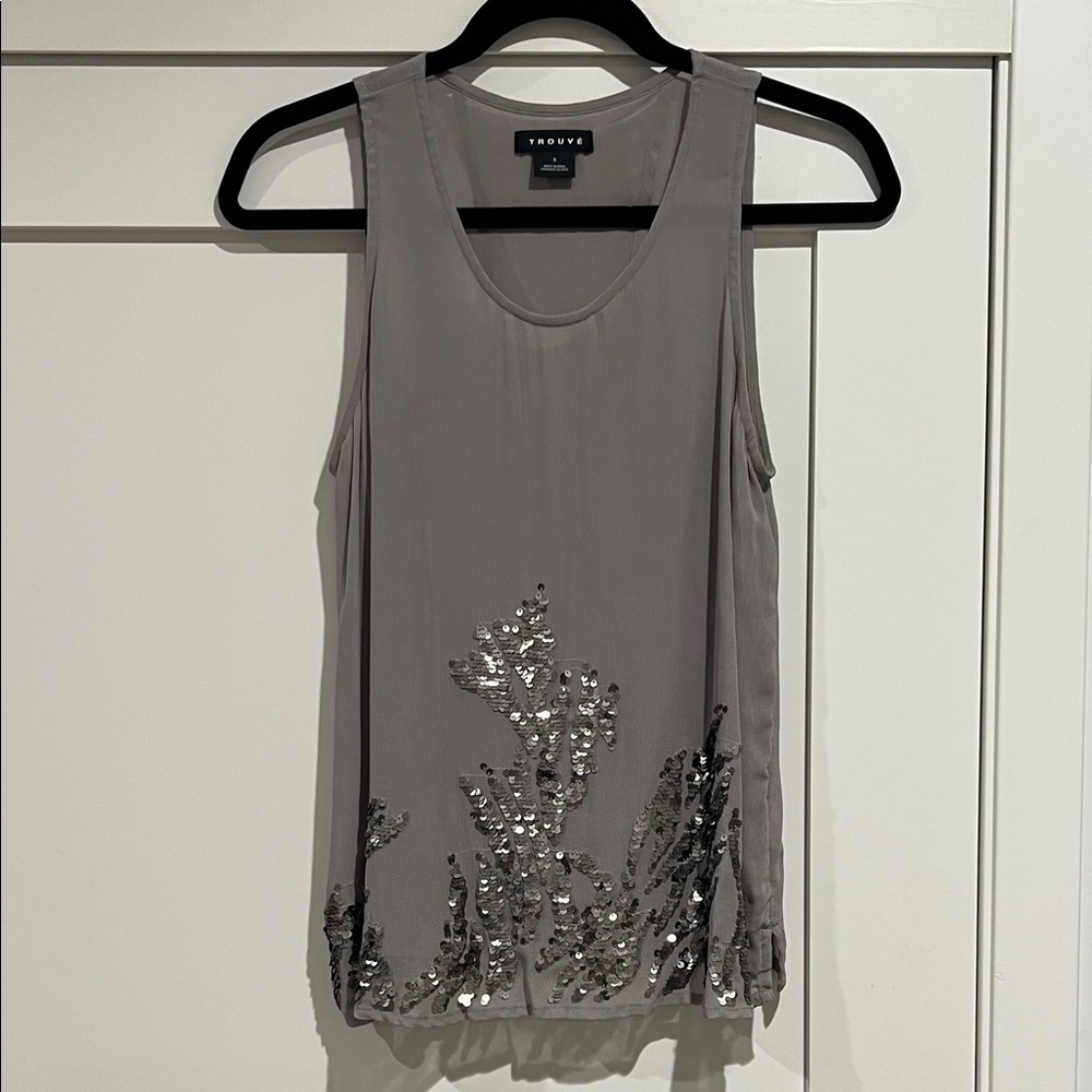 Trouve Silver Embellished Tank Top